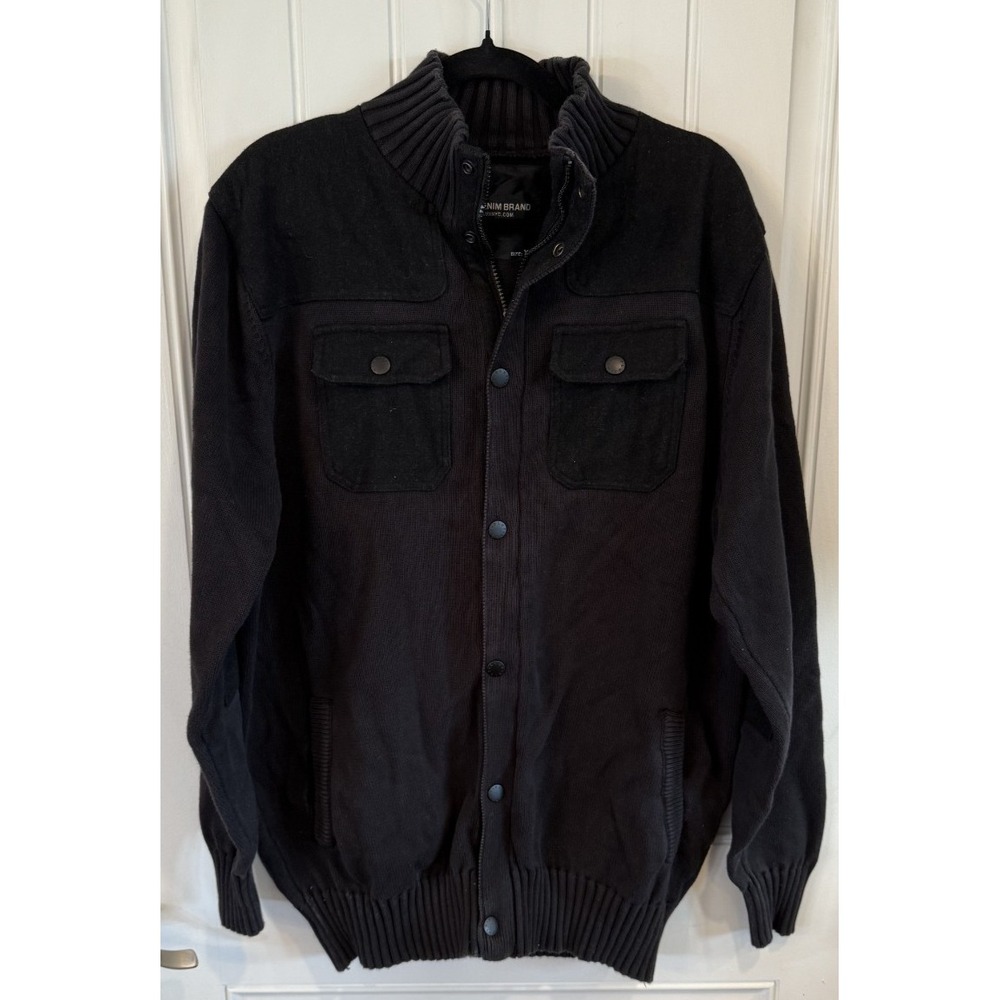 D-Lux Denim Brand Men's Black Sweater 100%‎ Cotton Zip & Snap Front Size XL